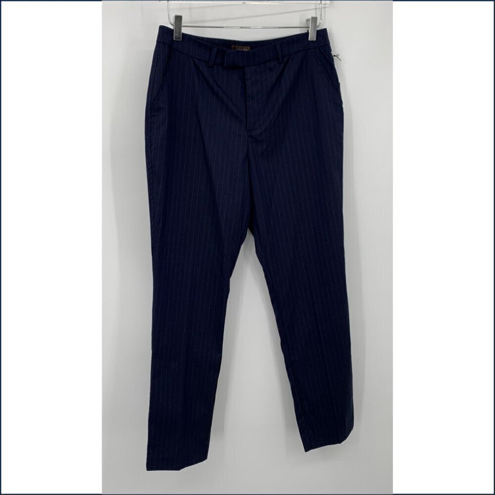 Crosby Houston pinstripe trousers pants navy blue straight leg flat front new 10